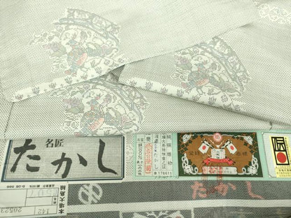 平和屋着物●本場大島紬　白大島　名匠たかし　9マルキ　更紗花鳥文　証紙付き　正絹　逸品　DABF7507ps