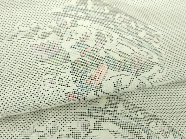 平和屋着物●本場大島紬　白大島　名匠たかし　9マルキ　更紗花鳥文　証紙付き　正絹　逸品　DABF7507ps
