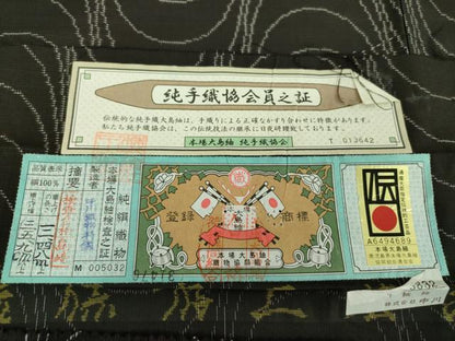 平和屋着物●本場大島紬　9マルキ　純泥染　よろけ縞　中川織物特製　証紙付き　正絹　逸品　DABF7510ps