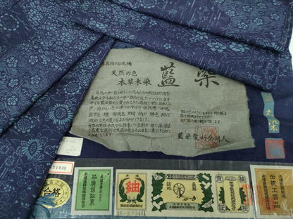 平和屋着物●本場真綿結城紬　天然の色　本草木染　藍染　亀甲花文　証紙付き　正絹　逸品　未使用　DABF7516ps