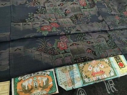 平和屋着物●本場大島紬　9マルキ　古代染色純泥染　雲取り流水風景花文　大島紬美幸謹製　証紙付き　正絹　逸品　DABF7518ps