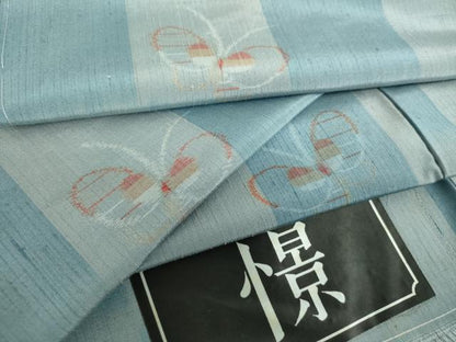 平和屋着物●上質な紬　憬　市松舞蝶文　反端付き　正絹　逸品　未使用　DABF7519ps