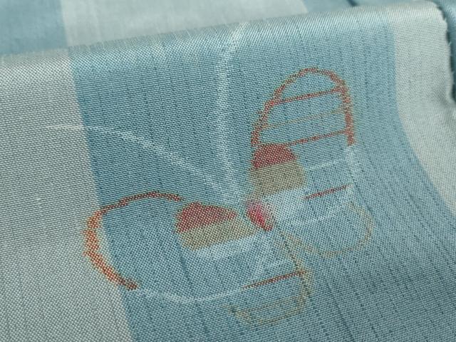 平和屋着物●上質な紬　憬　市松舞蝶文　反端付き　正絹　逸品　未使用　DABF7519ps
