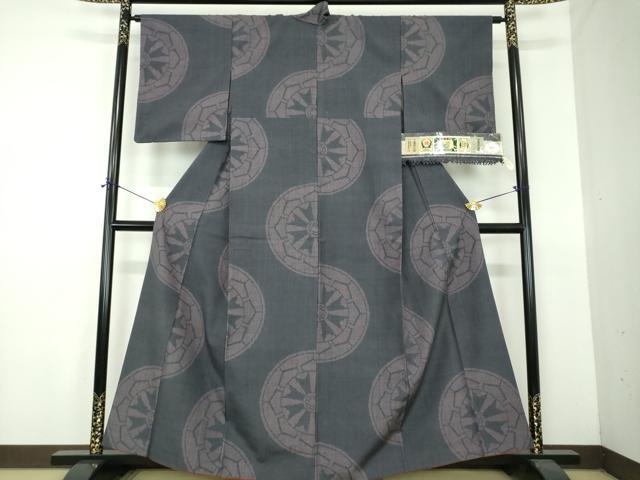 平和屋着物●結城紬　100亀甲　飛び亀甲柄　源氏車　証紙付き　正絹　逸品　DABF7521ps