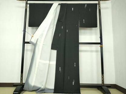 平和屋着物●訪問着　総刺繍　菱繋ぎ　黒地　金糸　正絹　逸品　未使用　DABF7529ps