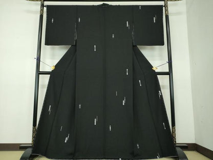 平和屋着物●訪問着　総刺繍　菱繋ぎ　黒地　金糸　正絹　逸品　未使用　DABF7529ps