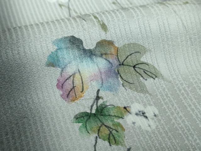 平和屋着物●訪問着　手描き　葡萄蔦の葉文　暈し染め　正絹　逸品　DABF7530ps