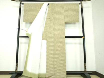 平和屋着物●上質な小紋　市松文様　暈し染め　正絹　逸品　未使用　DABF7531ps