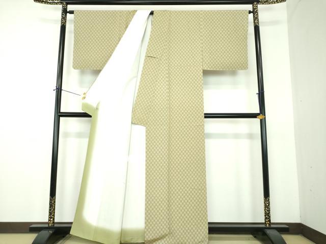 平和屋着物●上質な小紋　市松文様　暈し染め　正絹　逸品　未使用　DABF7531ps