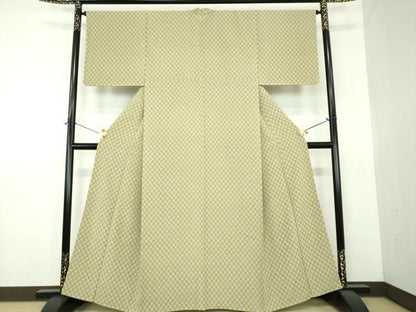 平和屋着物●上質な小紋　市松文様　暈し染め　正絹　逸品　未使用　DABF7531ps