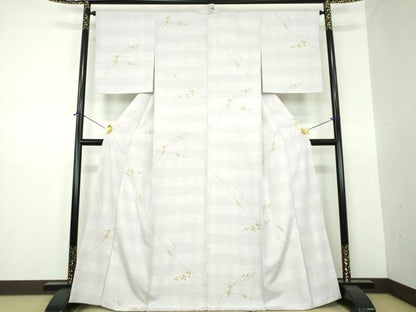 平和屋着物●上質な小紋　紬地　枝花文　正絹　逸品　DABF7532ps