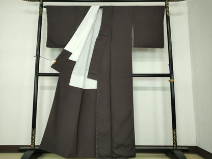 平和屋着物●上質な色無地　作家物　花唐草地紋　檳榔子染色　正絹　逸品　未使用　DABF7535ps