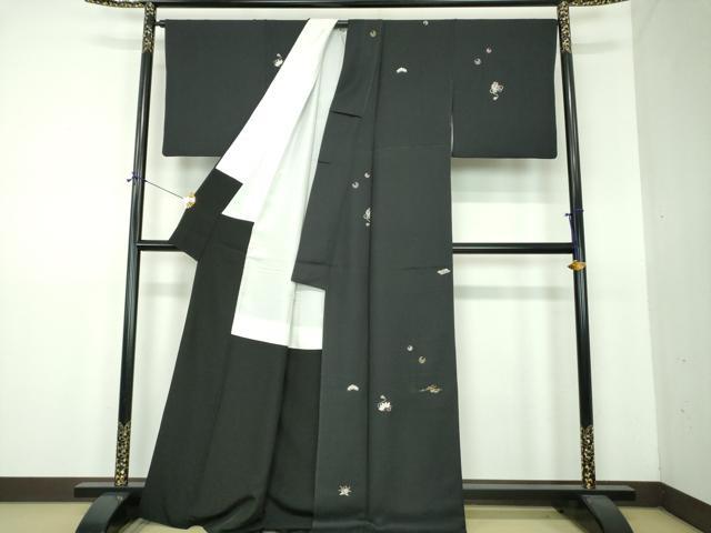 平和屋着物●訪問着　総刺繍　宝尽くし　黒地　金銀糸　正絹　逸品　DABF7536ps
