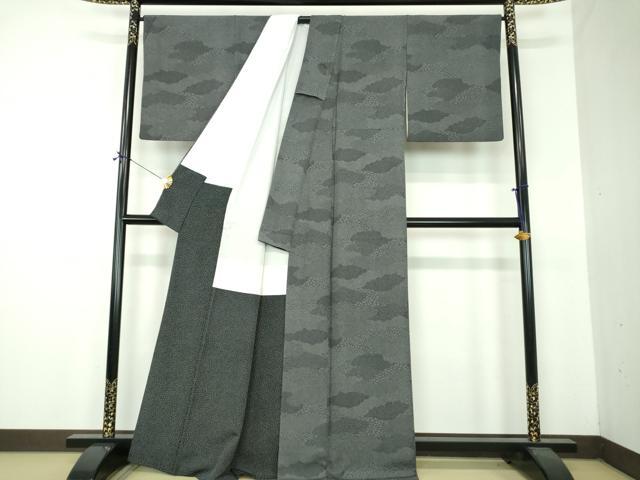 平和屋着物●江戸小紋　雲取り吉祥花文　黒地　正絹　逸品　DABF7539ps