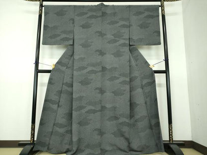 平和屋着物●江戸小紋　雲取り吉祥花文　黒地　正絹　逸品　DABF7539ps