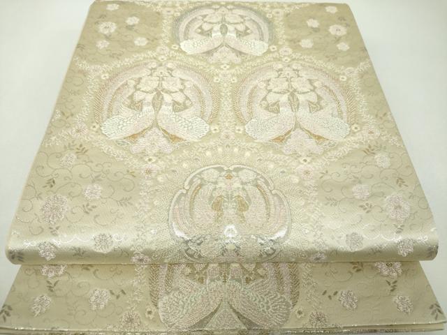 平和屋着物▼六通柄袋帯　向かい鳥亀甲花文　二重箔錦　金銀糸　正絹　逸品　DABF7567ps