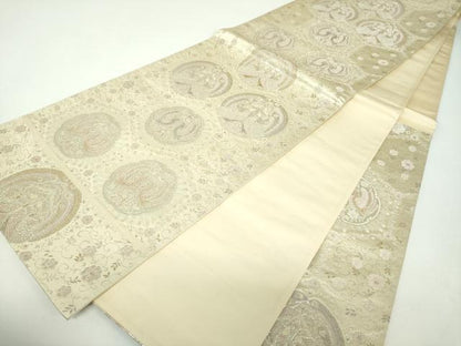 平和屋着物▼六通柄袋帯　向かい鳥亀甲花文　二重箔錦　金銀糸　正絹　逸品　DABF7567ps