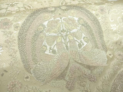 平和屋着物▼六通柄袋帯　向かい鳥亀甲花文　二重箔錦　金銀糸　正絹　逸品　DABF7567ps