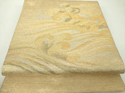 平和屋着物▼太鼓柄袋帯　立波文　金糸　正絹　逸品　DABF7571ps