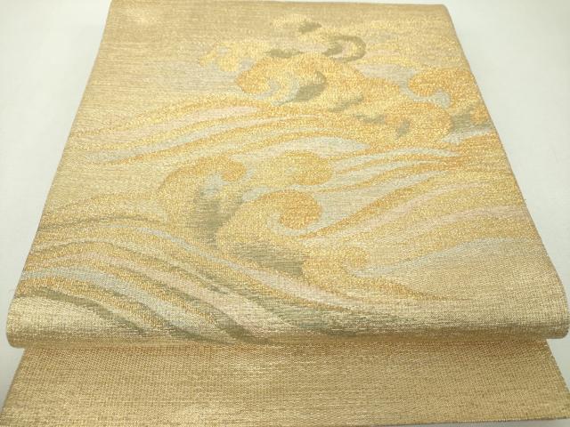 平和屋着物▼太鼓柄袋帯　立波文　金糸　正絹　逸品　DABF7571ps