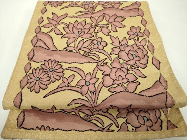 平和屋着物▼六通柄　本袋帯　草花文　金銀糸　正絹　逸品　DABF7581ps