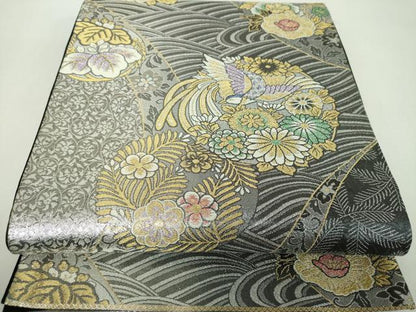 平和屋着物▼六通柄袋帯　ELICOLLECTION　鳳凰花丸文　金銀糸　正絹　逸品　DABF7644ps