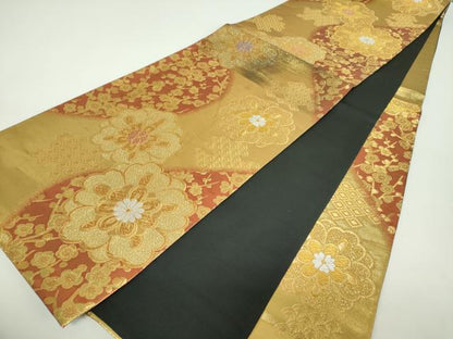 平和屋着物▼六通柄袋帯　槍梅　舞花文　金糸　正絹　逸品　DABF7652ps