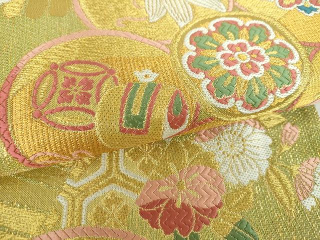 平和屋着物▼六通柄袋帯　唐織　宝尽くし　吉祥花文　金銀糸　正絹　逸品　DABF7655ps