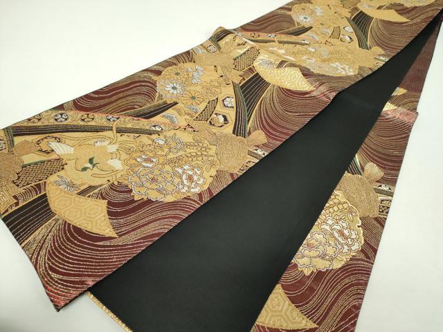 平和屋着物▼六通柄袋帯　束ね熨斗雪輪鳳凰花文　金糸　正絹　逸品　DABF7656ps