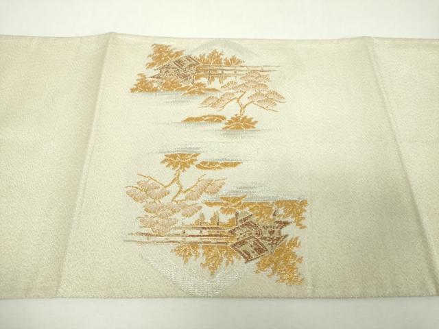 平和屋着物▼綴れ　太鼓柄袋帯　渡橋風景　金銀糸　正絹　逸品　DABF7665ps