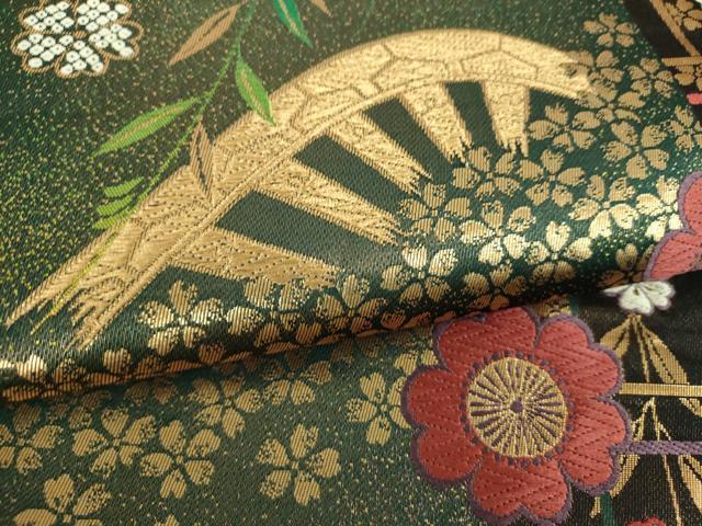 平和屋着物▼六通柄袋帯　唐織　枝垂れ桜　片輪車　金銀糸　正絹　逸品　DABF7673ps
