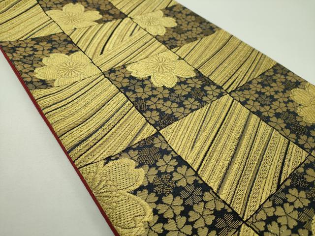 平和屋着物▼六通柄袋帯　市松桜　金糸　正絹　逸品　DABF7676ps