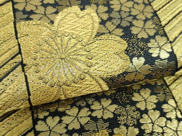 平和屋着物▼六通柄袋帯　市松桜　金糸　正絹　逸品　DABF7676ps