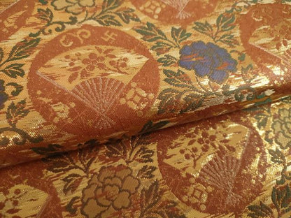 平和屋着物▼六通柄袋帯　三代将軍　家元献上　火のもとより　金糸　正絹　逸品　未使用　DABF7681ps