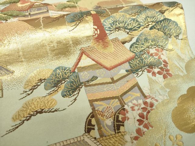 平和屋着物▼六通柄袋帯　雲取り風景花文　金糸　正絹　逸品　DABF7682ps