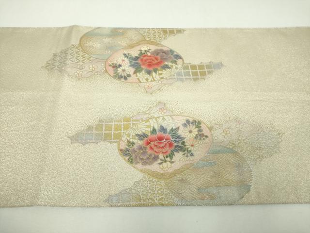 平和屋着物▼綴れ　太鼓柄袋帯　貝合わせ鴛鴦花文　金銀彩　正絹　逸品　DABF7687ps