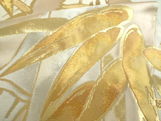 平和屋着物▼西陣　服部織物謹製　六通柄袋帯　新白鳥緞子　笹竹文　金銀糸　正絹　逸品　DABF7688ps