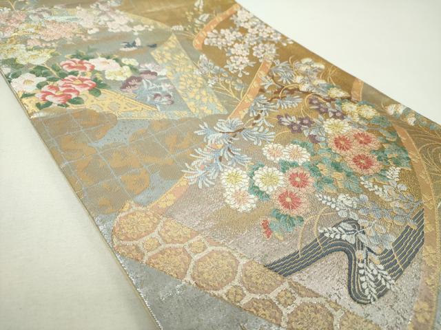 平和屋着物▼六通柄袋帯　唐織　流水吉祥花絵巻　金銀糸　引箔　正絹　逸品　DABF7691ps