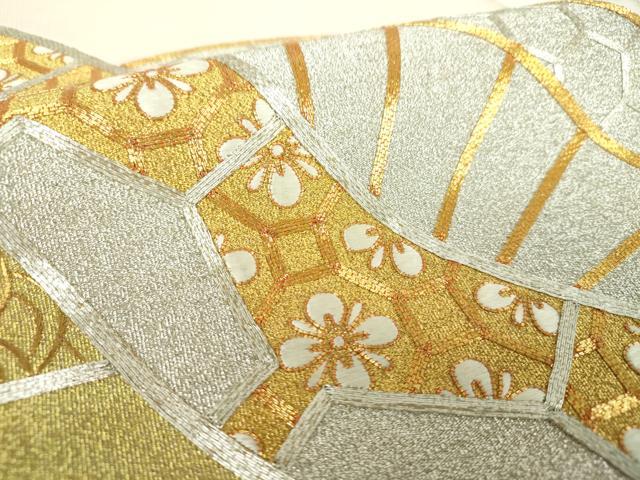 平和屋着物▼爪掻き本綴れ　八寸名古屋帯　駒刺繍　総刺繍　片輪車花文　金銀糸　正絹　逸品　DABF7696ps