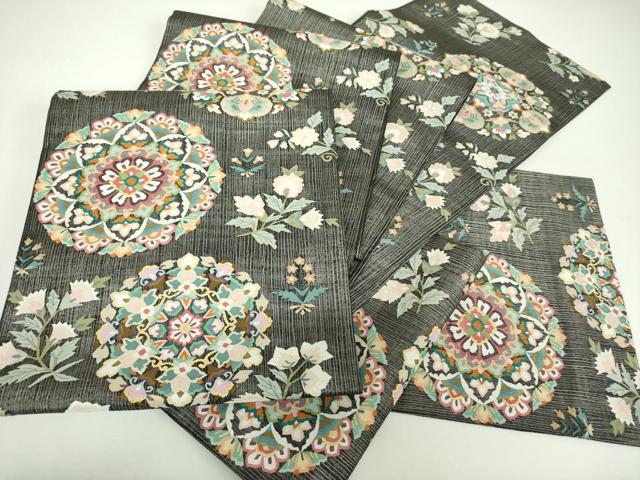 平和屋着物＊極上　夏物　明綴れ　袋帯　正倉院花文　黒地　金銀糸　正絹　逸品　DABF7701ps
