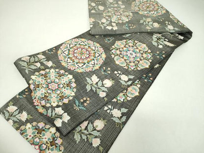 平和屋着物＊極上　夏物　明綴れ　袋帯　正倉院花文　黒地　金銀糸　正絹　逸品　DABF7701ps