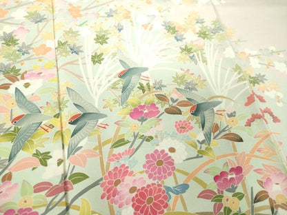 平和屋着物●訪問着　友禅　作家物　花鳥文　暈し染め　正絹　逸品　DABF7708ps
