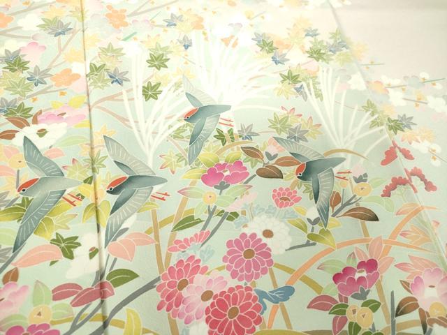平和屋着物●訪問着　友禅　作家物　花鳥文　暈し染め　正絹　逸品　DABF7708ps