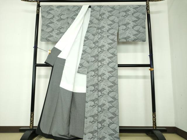 平和屋着物●江戸小紋　作家物　立波文　黒地　正絹　逸品　DABF7709ps