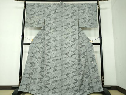 平和屋着物●江戸小紋　作家物　立波文　黒地　正絹　逸品　DABF7709ps