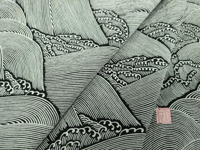 平和屋着物●江戸小紋　作家物　立波文　黒地　正絹　逸品　DABF7709ps