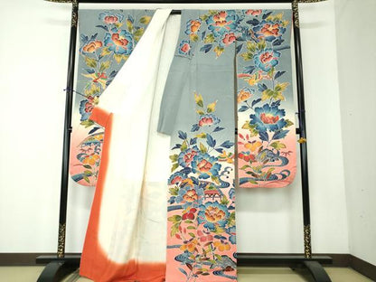 平和屋着物●豪華振袖　紅型　流水風景花鳥文　暈し染め　正絹　逸品　DABF7710ps