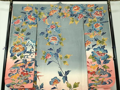 平和屋着物●豪華振袖　紅型　流水風景花鳥文　暈し染め　正絹　逸品　DABF7710ps