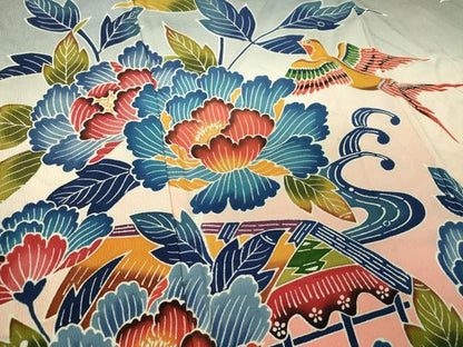 平和屋着物●豪華振袖　紅型　流水風景花鳥文　暈し染め　正絹　逸品　DABF7710ps