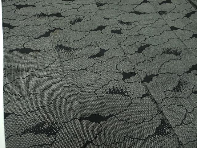 平和屋着物●本塩沢　雲重ね　黒地　正絹　逸品　DABF7714ps